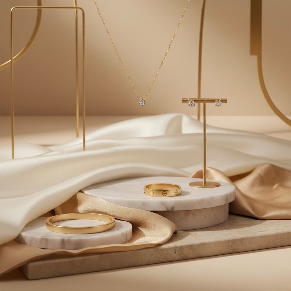 Lightweight everyday gold jewellery on display